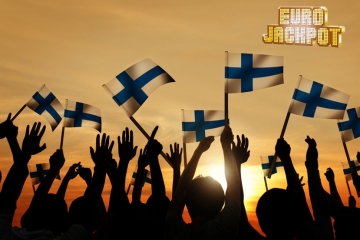 Menschen mit finnischen Flaggen jubeln